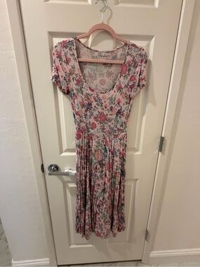 Posh Peanut Blush Floral Scoop-Neck Midi Dress